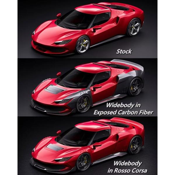 Red Ferrari 296 Automobile Body Kit ZE Style Diffuser Carbon Fiber Front Lip Spoiler