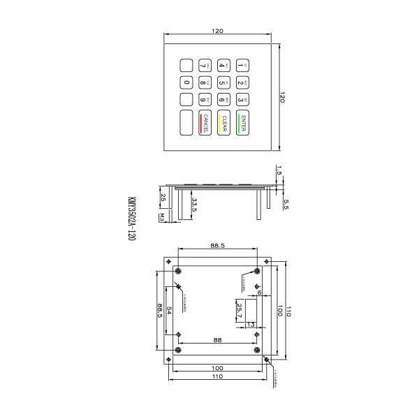 Interactive Kiosk 0.5KG ATM Machine Keypad Vandal Proof Metal Numeric Keypad