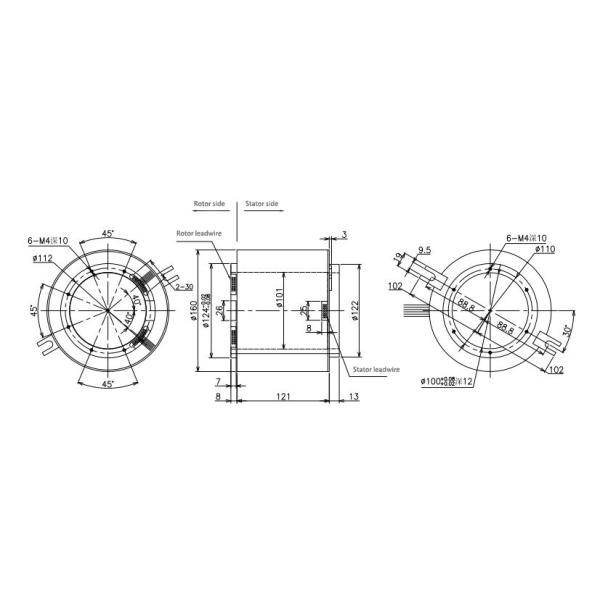 2 X 100M Through Hole Ethernet Slip Ring Dia. 100mm Temperature -40°C