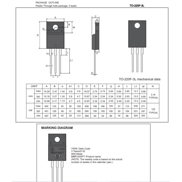 Export Wholesale Schottky Diode MBR10150FT TO-220F-3L 10A 150V MBR1040FT THRU MBR10200FT For Switching Power Supply