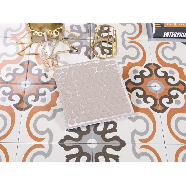 20x20cm Floral Ceramic Rustic Tile in Beige Orange Gray