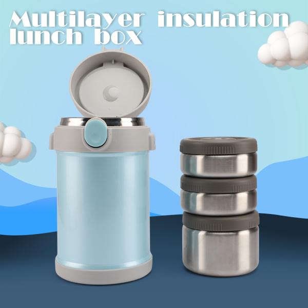 Double-Layer Stainless Steel Vacuum Food Container Jar With Three Independent Compartments