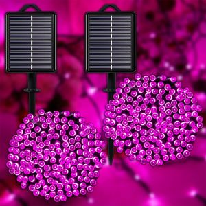 IP44 Solar Christmas String Lights Outdoor Pink With 8 Modes For Tree Garden