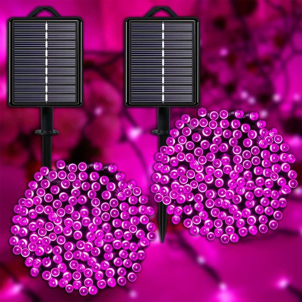 IP44 Solar Christmas String Lights Outdoor Pink With 8 Modes For Tree Garden