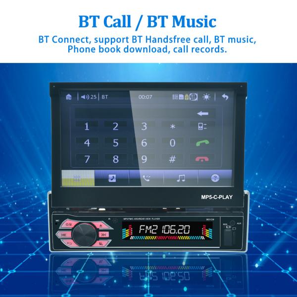 7inch Retractable Screen Car Stereo Dash Car Bt Radio Mp5 Player Aux Tf Fm Receiver