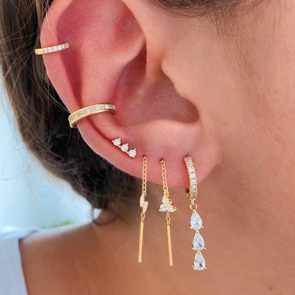 Brazilian Water Drop Cubic Zircon Long Dangle Earrings In 18K Gold Plated Hoops