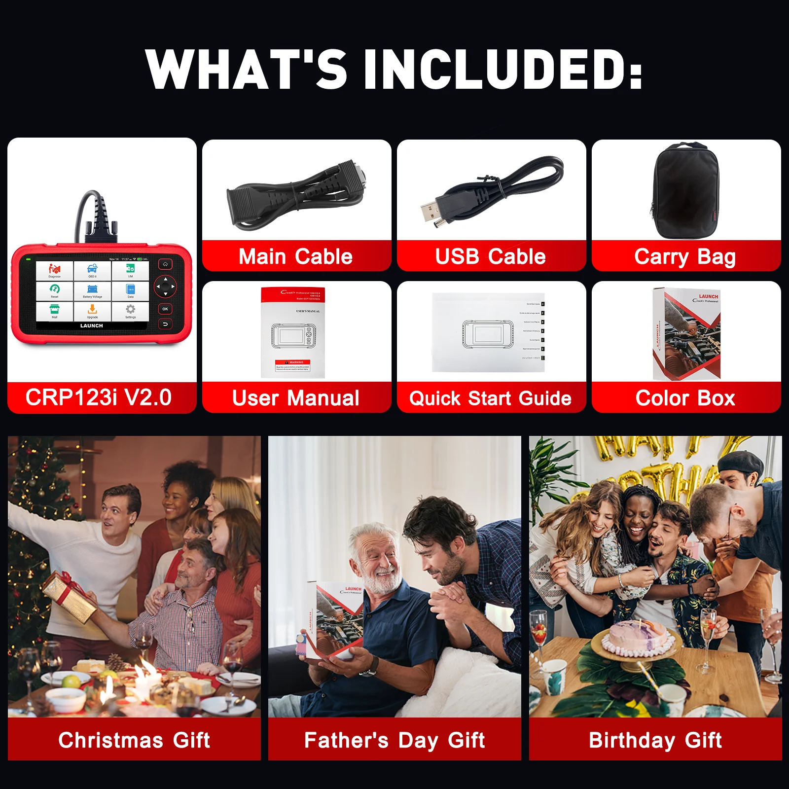 2024 New-LAUNCH X431 CRP123i V2.0 OBD2 Scanner Car Diagnostic Tools ABS SRS Engine AT 4 System Scanner + 7 Reset Free Up