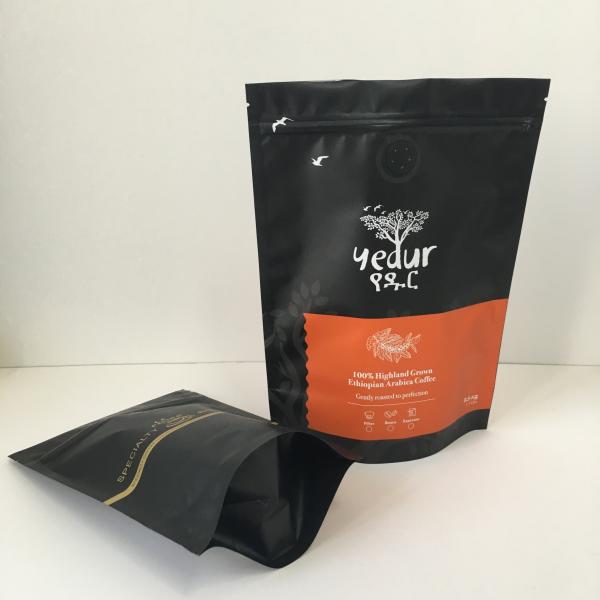 Private Label Gold Logo Aluminum Foil Lined Plastic Pouches Packaging Bag With Valve