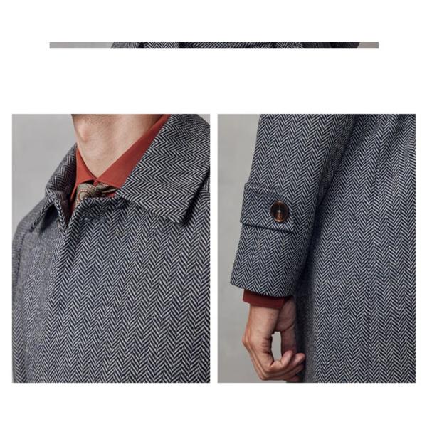Mid-Length Dark Gray Wool Coat Business Casual Men's Windbreaker with Mandarin Collar