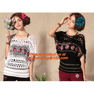 Handmade Crochet Multicolour Three-Dimensional Rose Cutout Knitted Sweater Pull