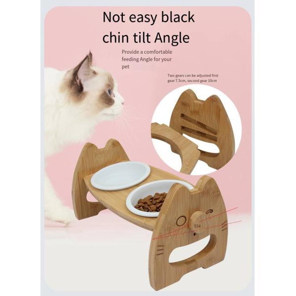 Bamboo Ceramic Bowl Cat Food Rack With Adjustable Height Double Pet Bowl Pet Supplies