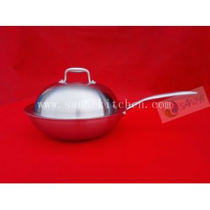 Quality Stainless steel wok,thickness 2.5mm with cast iron handle for sale