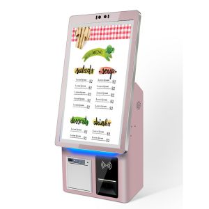 China Self Service 21.5 Inch Terminal Kiosk 80mm Printer Barcode Reader POS Bracket Touch Screen Payment Kiosk With Desktop Base on sale