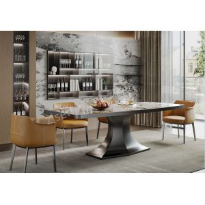 Elegant Insert Ceramic Marble Stainless Steel Marble Dining Table