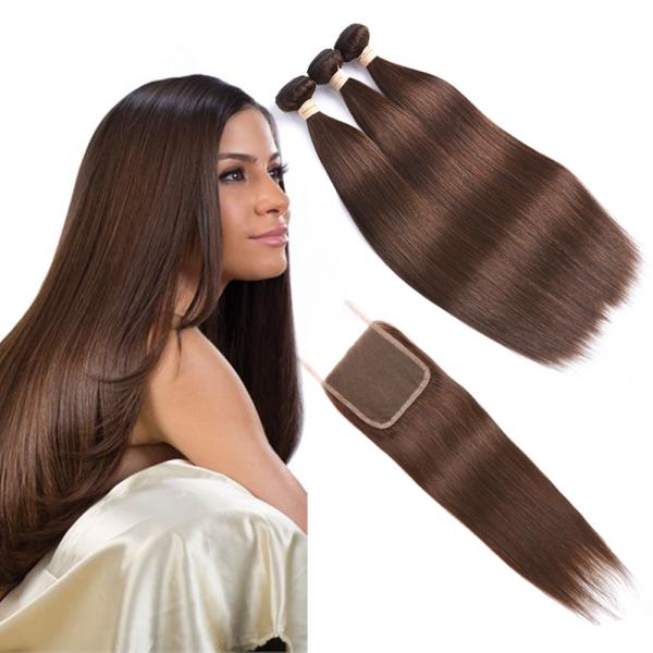 Buy Brown Color Ombre Human Hair Extensions / Straight Hair Weave With 4X4 Closure at wholesale prices