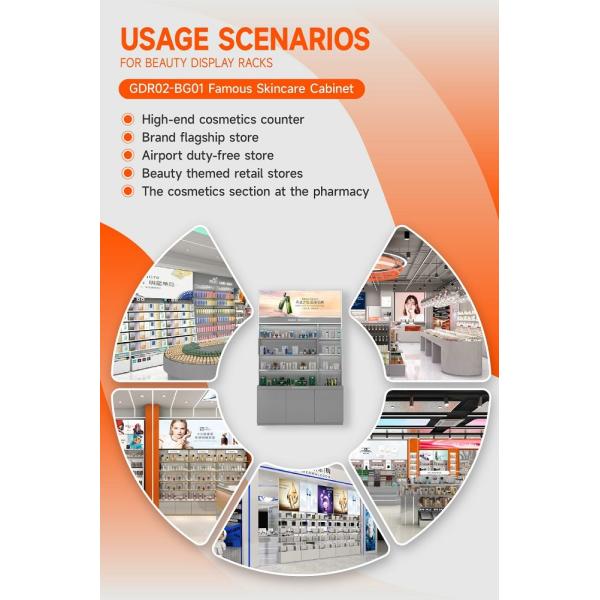 GDR02-BG01 Skincare Display Cabinet with LED Strip Lights and White Glass for Department Stores