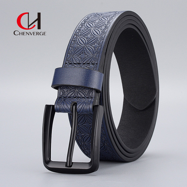 Zinc Alloy Buckle Men's Embossed Leather Belt Business Needle Buckle PU Belt 125cm