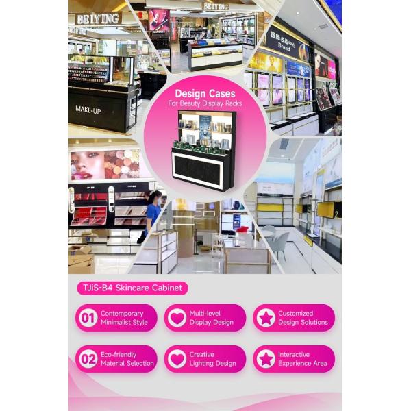 TJiS-B4 3mm Black Glossy Organic Box Skincare Display Cabinet with Hidden Storage