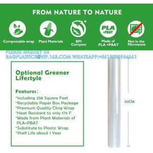 100% Compostable Kitchen Cling Wrap Biodegradable Corn PLA Food Film Roll With