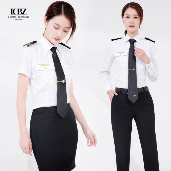 Buy Uniform Type STEWARDESS Custom White Black Vest Airline Pilot Shirts for Men's Uniforms at wholesale prices