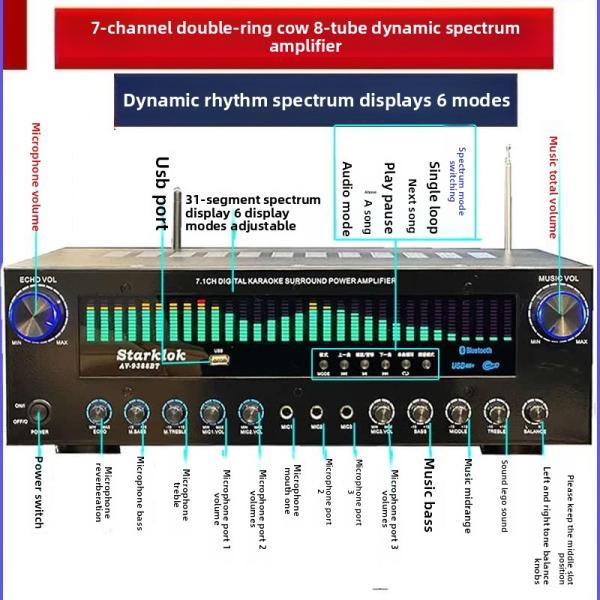 AV-9388BT/AV-999BT 2200W/1200W Professional 7-Channel BT Wireless Amplifier High-Fidelity Home Theater 7.1 Speaker System Metal