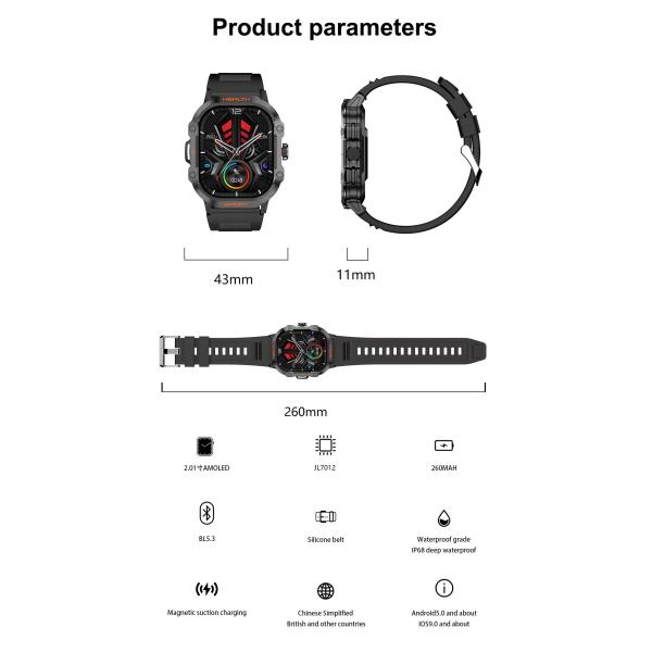 Outdoor HK24 SmartWatch 2.01 Inch Amoled Screen BT Call IP67 Waterproof SmartWatch