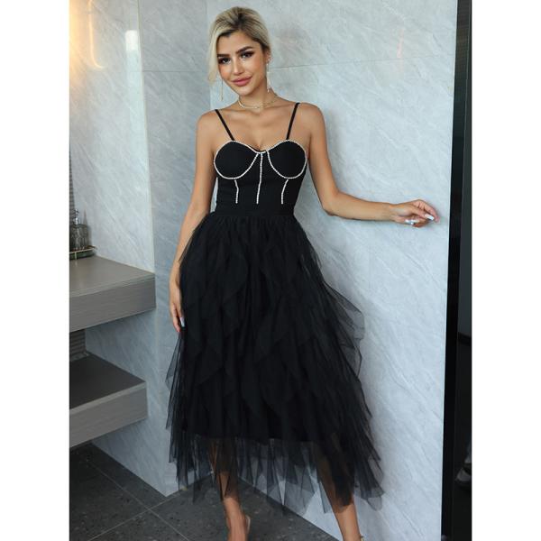 Black Strapless Layered Tulle Sexy Party Dress Unleash Inner Glamour With Solid Spaghetti Straps Dress