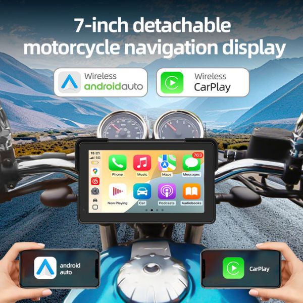 Grandnavi 7 Inch Quick Release Motorcycle Carplay Detachable IP67 Support Wireless Carplay Android Auto for Scooter Motobike UTV