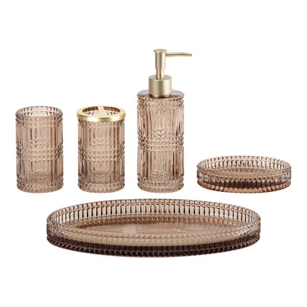 Modern Square Glass Bathroom Accessories Set with Ribbed Vertical Stripe and