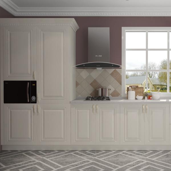 Buy Classical White Wood Kitchen Base Cabinet with Brushed Nickel Hardware at wholesale prices