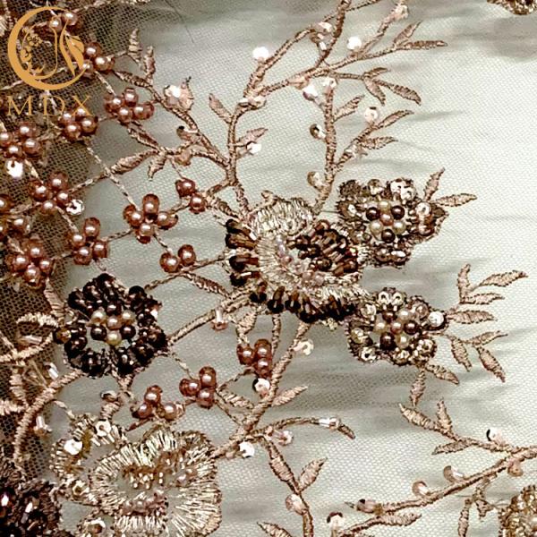 Embroidery Mesh 3D Beaded Lace Fabric French Style For Party Dress