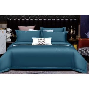 Quality Cyan Solid Cotton Embroidery Duvet Cover Bedding Set Home Textile for sale