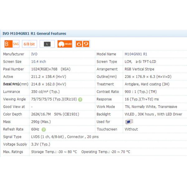 IVO Did LCD Panel 10.4 Inch M104GNX1 R1 Industrial Dispiay XGA 1024*768 Pixel