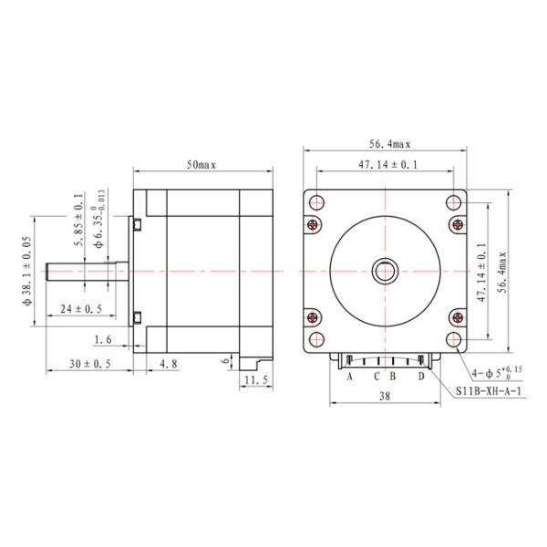 57×57×50mm Stepper Motor 0.88A 0.82N.m For Industrial Automation