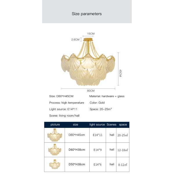 Modern Led Chandelier For Living Room Frosted Glass Luxury Shell Chandelier Lamp(WH-CY-247)