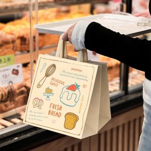 Kraft Carry Bags Custom Printed Bakery Packaging With Vintage Dessert Illustrati