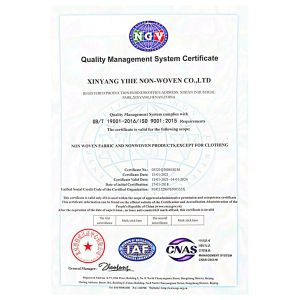 Xinyang Yihe Non-Woven Co., Ltd. Certifications