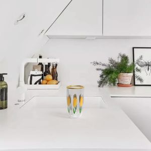 High Borosilicate Clear Decal Double Layer Glass Cup 120ml