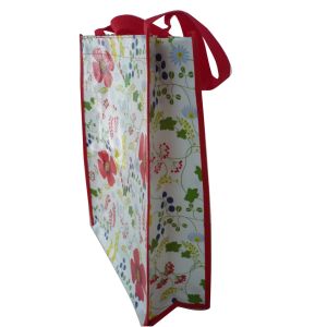 Waterproof 140g Red Flower Shining PP Shopping Bag With Nylon Handle, Customized