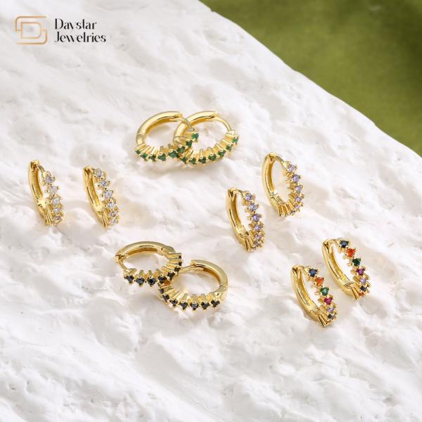 Buy Diamond Zircon Huggie Hoop Earrings , 18k Rhinestone Small Circle Earrings at wholesale prices