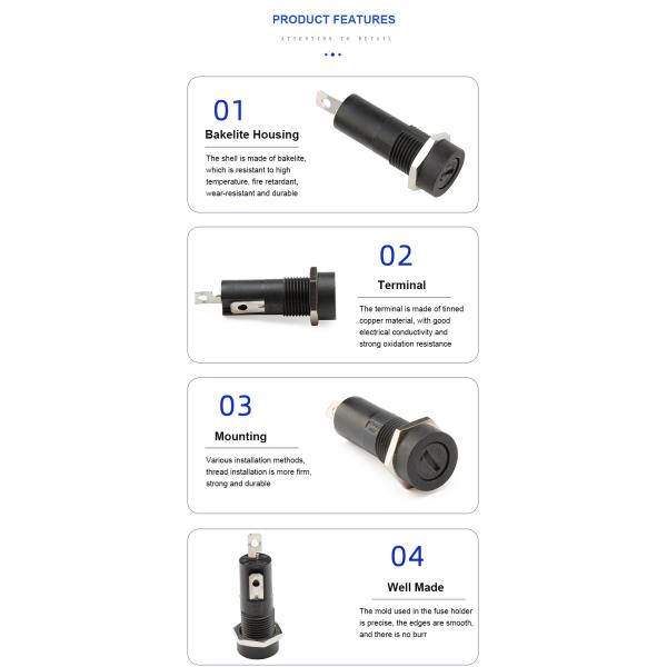 PTF70 5x20mm 10A 250V Bakelite Electric Fuse Cutout Box Panel Mount Glass Fuse Holder