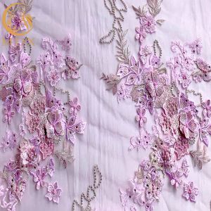 Bridesmaid Dress 3D Flower Lace Fabric With Beads Embroidered