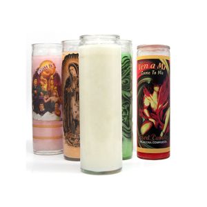 Religious Glass Jar Paraffin Wax 7 Day Prayer Candles