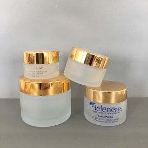Frosted clear glass jar with gold lid