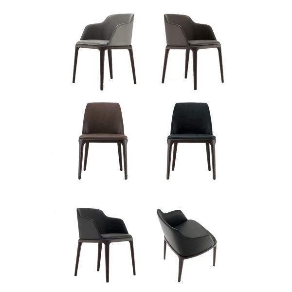 Black Brown Grey Nordic Dining Chair 60cm Seat Height Leather Ash Wood Dining Chairs