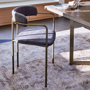 Slim Lenox Velvet Fiberglass Dining Chair Blackened Brass Steel Frame