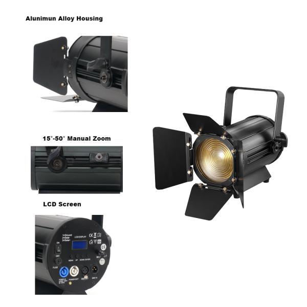 100W LED Fresnel Spotlight 3200K-5600K Bi-Color DMX Control