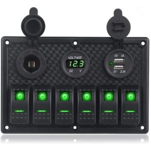 Waterproof Marine Boat Rocker Switch Panel 6 Gang With Dual USB Socket 3.1A Volt
