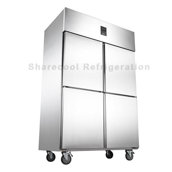 SS201 Stainless Steel Upright Refrigerator Double Temperature 4 Door Fridge