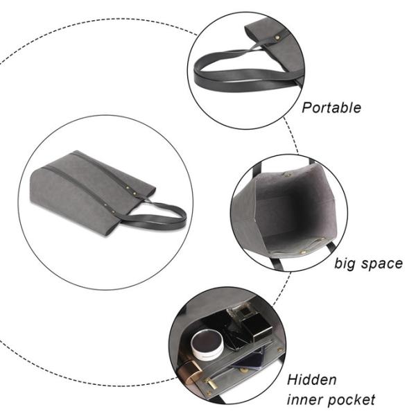 Printing Custom Shopping Bags Custom Zipper Pocket Leather Shopper Tote 13X5X15"